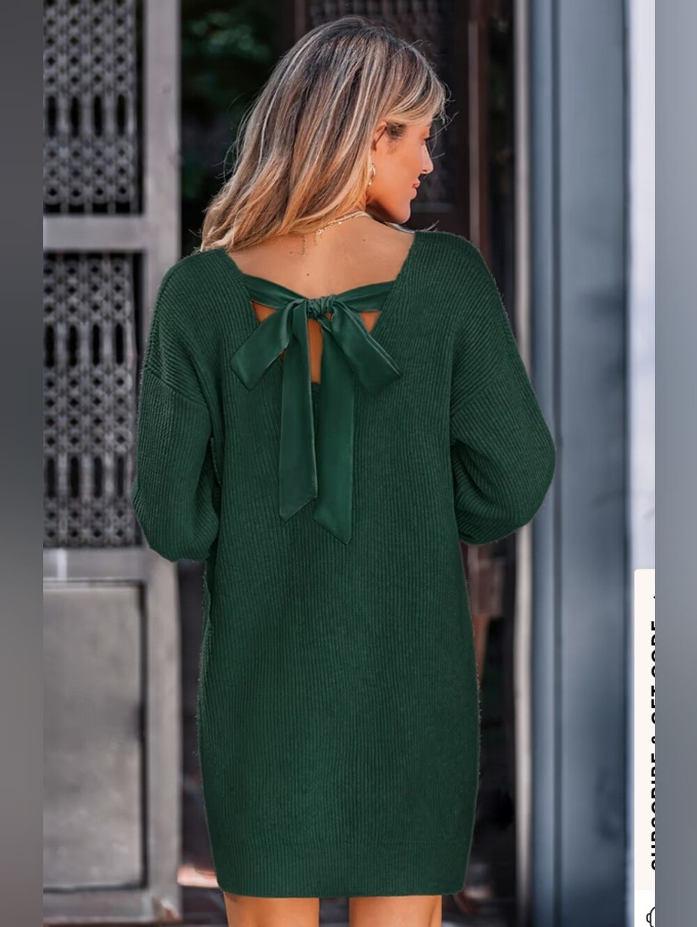 Cupshe Bow & Behold Green Ribbed Knit Mini Sweater Dress with Back Bow Size Med